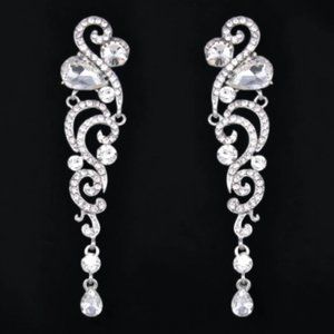 Prom Earrings Silver Rhinestone Bridal Jewelry